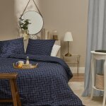 Parure de lit 260x240 cm bleu marine imprim� 100% coton housse de couette + 2 taies d'oreiller 65x65 ...