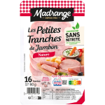 Jambon nature cuit en tranches madrange - la barquette de 16 tranches - 80g