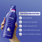 Lait corps peau sche  trs sche hydratation 72h huile d'amande douce et acide hyaluronique nivea - ...