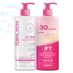 Lait corps peau sche et sensible hydratant 24h topicrem - les 2 flacons de 500 ml