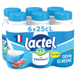 Lait demi - ecr�m� uht vitamine d lactel - le pack de 6 bouteilles de 25cl