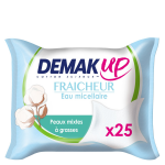 Lingettes dmaquillantes eau micellaire coton pour peaux normales demak'up - le paquet de 25