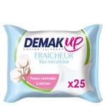 Lingettes dmaquillantes eau micellaire coton pour peaux sche demak'up - le paquet de 25