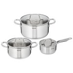 Batterie de cuisine 3 pices 14 / 20 / 24cm inox avec couvercles virtuoso tefal - le lot