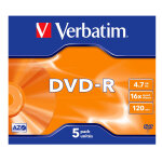 Pack de 5 dvd - r 4, 7 go 16x verbatim