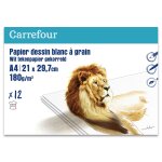 Papier  dessin 180g 21x297 blanc x12 carrefour - la pochette de feuilles