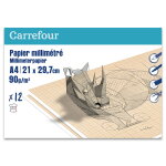 Papier millimtr 21 x 29, 7cm a4 - x12 - 90g / m carrefour - la pochette de 12 feuilles