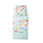 Parure de lit 140x200 cm imprim�e vert 100% coton housse de couette + 1 taie d'oreiller 65x65 cm junior ...