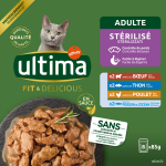 P�t�e pour chat adulte st�rilis� poulet boeuf thon poisson ultima - les 8 sachets de 85g