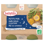 Plat bb du soir ds 6 mois petits pois mas riz bonne nuit babybio - les 2 pots de 200 g