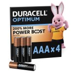 Piles alcaline lr03 - aaa 1, 5v optimum duracell - le lot de 4 piles