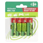 Piles rechargeables aa / hr6 1600mah 1, 2v carrefour - le lot de 4 piles