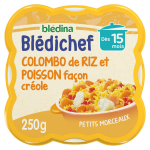 Plat bb ds 15 mois colombo de riz et poisson faon crole bldichef bledina - l'assiette de 250g