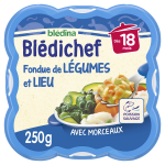 Plat bb ds 18 mois fondue de lgumes et lieu bldichef bledina - l'assiette de 250g