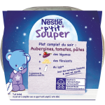 Plat b�b� du soir d�s 8 mois aubergines tomates p�tes p'tit souper nestle - 2 pots de 200 g
