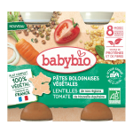 Plat b�b� d�s 8 mois p�tes bolognaises v�g�tales lentilles tomate bio babybio babybio - les 2 pots de ...