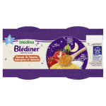 Plat b�b� du soir d�s 6 mois douceur de tomates aubergines et semoule bl�diner bledina - les 2 bols de ...