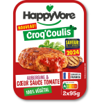 Plat cuisin croq'coulis aubergine et c?ur sauce tomate 100% vgtal happyvore - la barquette de 200g ...
