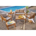 Salon de jardin bas en bois acacia teinté coussins gris clair (4 pièces) bali hyba - l'ensemble Salon de jardin bas en bois acacia teinté coussins gris clair (4 pièces) bali hyba - l'ensemble