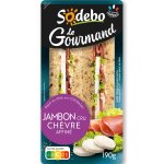Sandwichs club pain aux c�r�ales jambon cru ch�vre affin� sodebo - 2 clubs triangles - 190 g