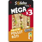 Sandwichs club pain complet poulet rti mayo lgre sodebo - 3 clubs triangles - 230 g
