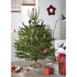 Sapin naturel nordmann avec sa b�che en bois 100 - 150 cm carrefour