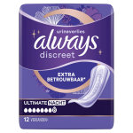 Serviettes fuite urinaire ultimate nuit extra sre discreet always - le pack de 12 serviettes
