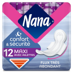 Serviettes hyginiques avec ailettes nuit maxi goodnight nana - le pack de 12 serviettes hyginiques