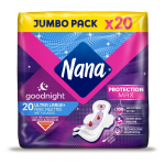 Serviettes hyginiques avec ailettes ultra large plus nuit goodnight nana - le pack de 20 serviettes ...