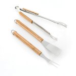 Set barbecue 3 pices (pince, spatule, fourchette) bambou inox hyba - le set