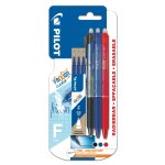 Stylo roller effaable fins clicker assortis x3 + 3 recharges bleues pilot - le lot de 3 rollers et 3 ...