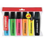 Surligneur boss original 5 fluo assortis + 1 noir stabilo - le lot de 6 surligneurs