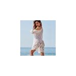 Cardigan creux en dentelle avec fleur pour femme - bikini cover up, blanc / m