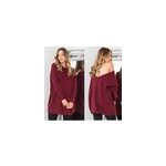 Chandail  manches longues  col v sexy et dos nu pour femmes, sans paulettes, rouge vin
