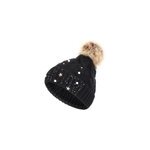Chapeau tricot d'hiver pour femmes, perles mignonnes, lune et toile, noir