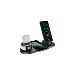 Chargeur sans fil qi 6 en 1 station de charge sans fil rapide 10w pour iphone android, noir