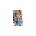 Chemise en mousseline de soie de bohme  manches longues et  imprim floral pour femmes, col en v, ...