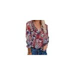 Chemise en mousseline de soie de bohme  manches longues et  imprim floral pour femmes, col en v, ...