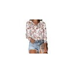 Chemise en mousseline de soie de bohme  manches longues et  imprim floral pour femmes, col en v, ...