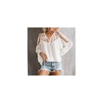 Chemisier dcontract en mousseline brode  manches longues pour femmes, blanc / m