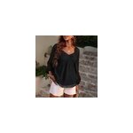Chemisier  pois en mousseline lanterne jacquard  manches longues pour femmes, noir / m