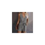 Combinaisons courtes d't sans manches  col en v pour femmes, gris / m