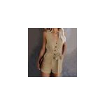 Combinaisons courtes d't sans manches  col en v pour femmes, kaki / m