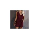 Combinaisons courtes d't sans manches  col en v pour femmes, rouge vin / m