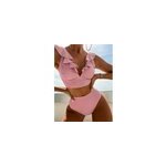 Ensemble de maillots de bain bikini à taille haute et col en v, à volants sexy pour femmes, rose / s Ensemble de maillots de bain bikini à taille haute et col en v, à volants sexy pour femmes, rose / s