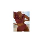 Ensemble de maillots de bain bikini à taille haute et col en v, à volants sexy pour femmes, rouge brique ... Ensemble de maillots de bain bikini à taille haute et col en v, à volants sexy pour femmes, rouge brique ...