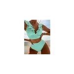 Ensemble de maillots de bain bikini  taille haute et col en v,  volants sexy pour femmes, vert menthe ...
