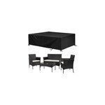 Ensemble de meubles de jardin en rotin 4 places, table et chaises de patio, noir / avec couverture