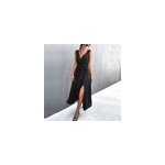 Femmes sexy col v bownot sans manches fendu robe longue slim, noir / m