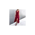 Femmes sexy col v bownot sans manches fendu robe longue slim, rouge vin / m